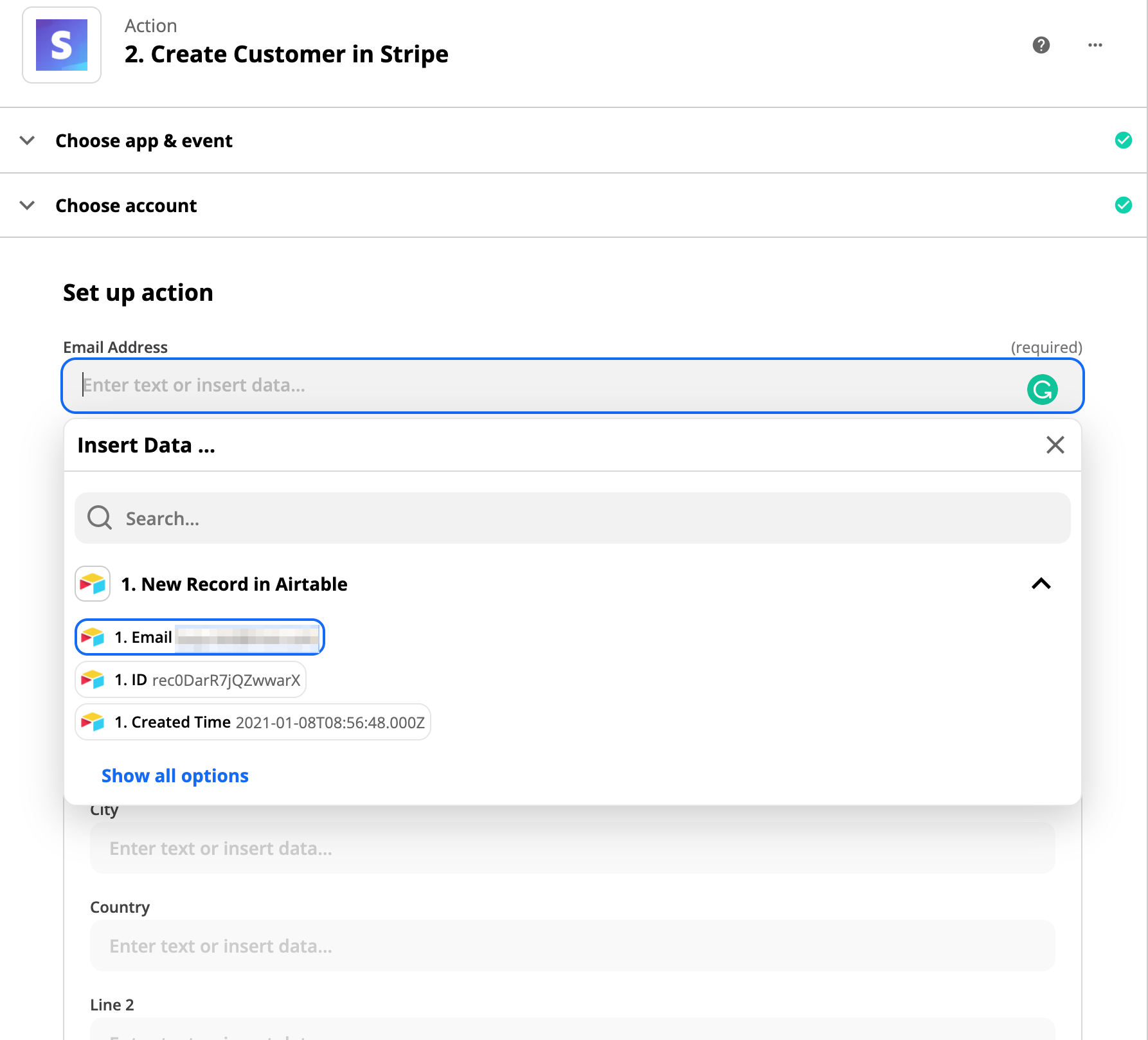 Creating a Zapier action that creates a new customer in Stripe